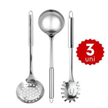 Imagem de Jogo de Utensílios Inox Concha Colher Escumadeira Garfo Trinchante Peg