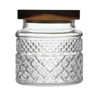 Imagem de Pote De Vidro Hermético 600ml Com Tampa De Madeira Elegante - Flashgoo