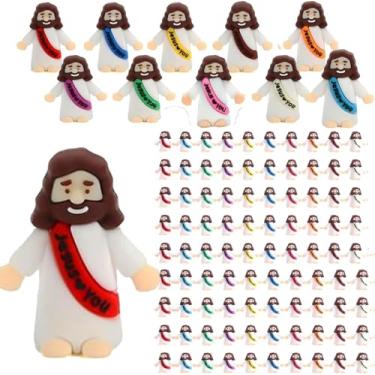 Imagem de Sinlenhin 150 peças de figuras do pequeno Jesus, mini estatuetas de Jesus a granel, figuras de Jesus minúsculas multicoloridas, estatuetas em miniatura para esconder e buscar presentes religiosos para