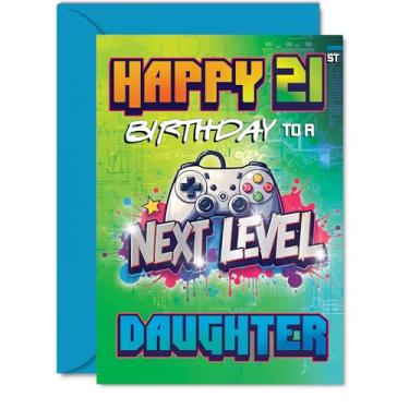 Imagem de Cartões de aniversário de 21 anos para filha - Next Level - Cartão de feliz aniversário para menina de 21 anos, filha, neta, cartões comemorativos de aniversário de 12 x 17 cm