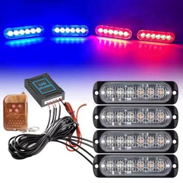 Imagem de NSKANQI Luz estroboscópica de emergência LED 4 x 6 LED para montagem em superfície, luzes piscantes de emergência, luzes de cuidado de construção para caminhões, veículos de bombeiro, quadriciclo, SUV