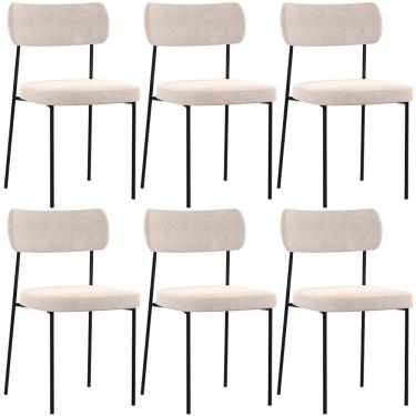 Imagem de Kit 06 Cadeiras Estofadas Para Sala De Jantar Melina L02 Suede Bege - Lyam Decor