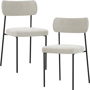 Imagem de Kit 02 Cadeiras Estofadas Para Sala De Jantar Melina L02 Bouclê Creme - Lyam Decor