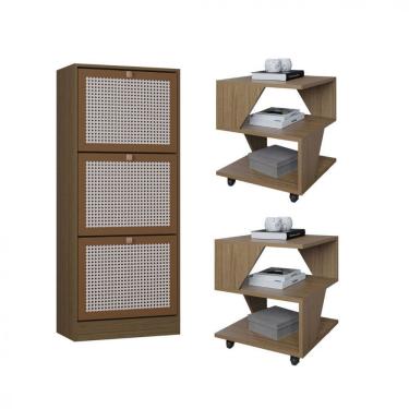 Imagem de Kit Sapateira Spin Tropical 3 Portas E 2 Mesas De Cabeceira Carvalho