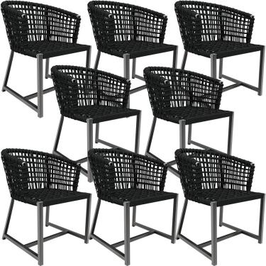 Imagem de Kit 08 Cadeiras Decorativas Para Área Gourmet Cozinha Corda Náutica Belize D04 Preto - Lyam Decor