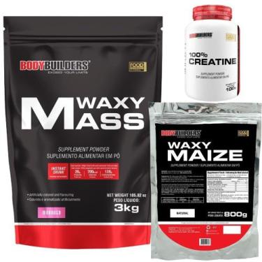 Imagem de Kit Hipercalórico Waxy Mass 3kg + Waxy Maize 800g Natural + Creatina 1