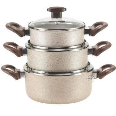 Imagem de Jogo Kit Caçarolas Panelas 3 Peças Tampa de Vidro Antiaderente Telfon 