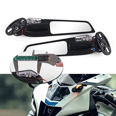 Imagem de Arashi Espelhos laterais de asa de motocicleta, espelho retrovisor giratório duplo, sinal de seta integrado para RSV4 RSV1000R, K1200S S1000R S1000RR, GSXR 600 750 1000 1300 Hayabusa GSX-S1000 Katana