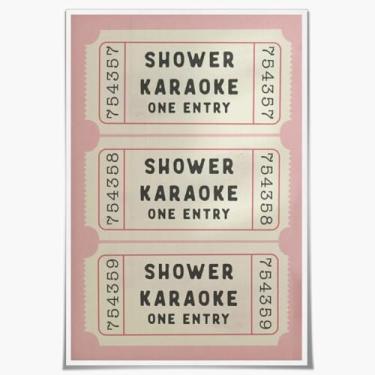 Imagem de Pôster de arte de parede em tela de bilhete de karaokê rosa retrô rosa engraçado banheiro decoração de música vintage creme estética chuveiro cantando impressão moderna casa banheiro decoração de