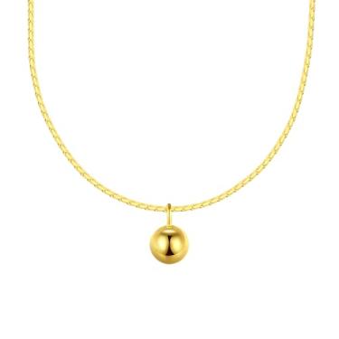 Imagem de EFASHION Colar feminino de prata esterlina 925 banhado a ouro 14K simples com pingente de bola pequena, Medium, Ouro, Sem Pedra Preciosa
