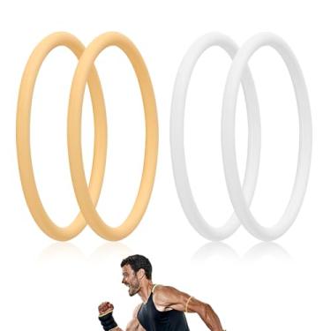 Imagem de Lyreh 4 peças correia de suporte de tendência rotuliano, silicone faixa para o joelho rotuliana elástica joelheira rotuliana para basquetebol correr futebol caminhadas saltadores (bege luminoso)