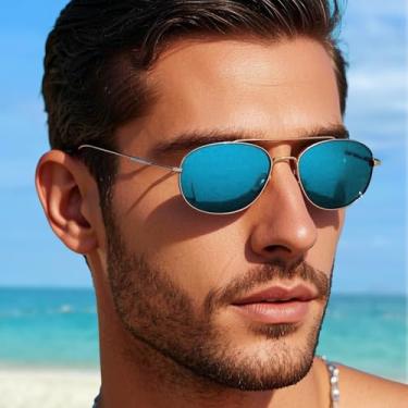 Imagem de Óculos de sol aviador polarizados, óculos de sol de metal para dirigir, Azul marinho