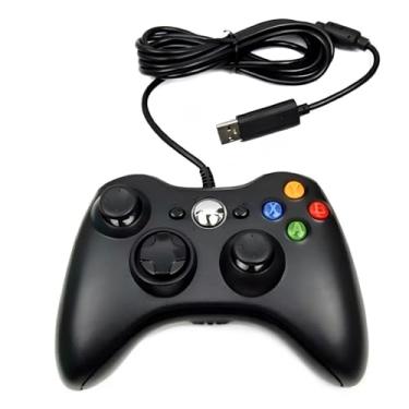 Imagem de Controle de Video Game com Fio USB para PC, Design Ergonômico, Preto, 250cm de Cabo, Compatível com Windows, Vibração, Dimensões 15x11cm