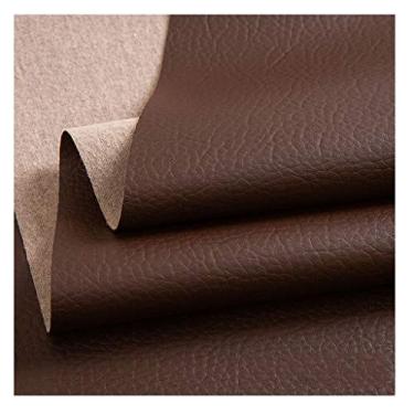 Imagem de Tecido de couro sintético colorido liso à base de PVC para estofados móveis macios para fins decorativos e artesanato e artes (tamanho: 1,4 x 1 m/55,1 x 39,4 polegadas) (vermelho-marrom, 1,4 x 1 m)