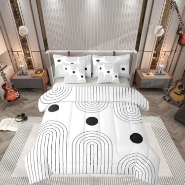 Imagem de Conjunto de cama solteiro de 7 peças, geométrico, estilo japonês, estilo japonês, preto e branco, moderno, minimalista, arte abstrata (edredom + lençol de cima + 2 fronhas + 2 fronhas de travesseiro)