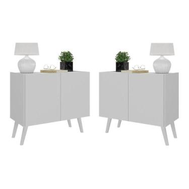 Imagem de Kit 2 Mesas De Cabeceira Retrô 2 Portas Mp4138 Branco Branco - MULTIMO