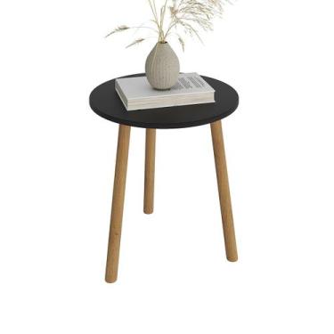 Imagem de Mesa de canto redonda apoio pes palito sala luxo - Fino Inox, Preta