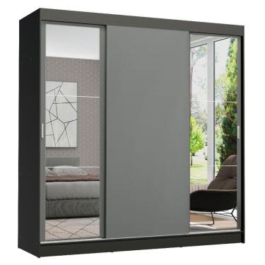 Imagem de Guarda-roupa Madesa Reno 3 Porta Correr Espelhos Preto Cinza