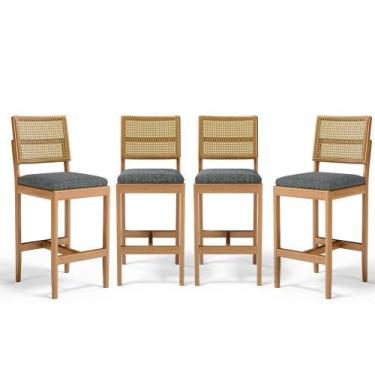 Imagem de Kit Com 4 Banqueta Milena Madeira Maciça Assento Estofado Encosto De T