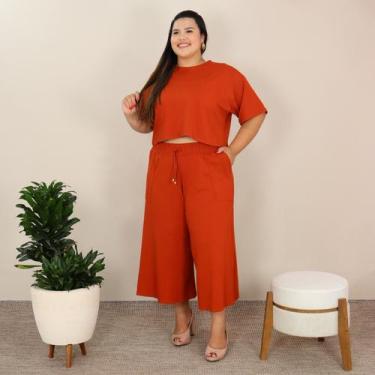 Imagem de Conjunto Plus Size Moda Feminina Cropped Manga Curta e Calça Pantacour