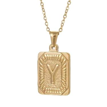 Imagem de Colar com inicial de ouro para mulheres e homens, corrente banhada a ouro 14K, colar com letra inicial para mulheres - Alfabetos maiúsculos da joia de corrente A-Z, 4.5mm, cobre banhado a ouro, Sem