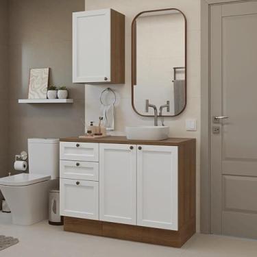 Imagem de Conjunto Gabinete para Banheiro 110cm 3 Gavetas 3 Portas Rustic/branco Vik Madesa 01