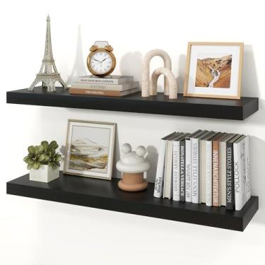 Imagem de Ornawit Prateleiras flutuantes para parede, prateleiras de madeira rústica montadas na parede para banheiro, quarto, sala de estar, cozinha, prateleira suspensa para livros/armazenamento/decoração de