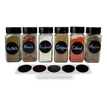 Imagem de Kit 06 Pote Quadrado Único Em Vidro 130Ml P/Tempero C/Tampa