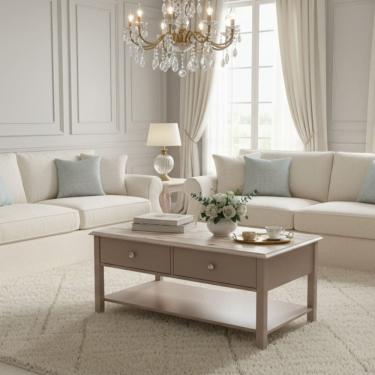 Imagem de Mesa de Centro 2 Gavetas Tampo de Madeira Maciça Escovada Louise Cinza/Patina