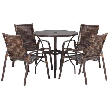 Imagem de Jogo 4 Cadeiras Alumínio e Mesa Roma com Tampo Ripado 100cm para Área Jardim Varanda Piscina Emily Argila