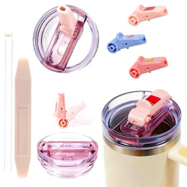 Imagem de Tampa universal de canudo para copo Stanley de 1,134 g, capa flip à prova de vazamento com 3 pontas de canudo de silicone infundidas com aroma (morango, limão, menta) para facilitar o consumo e a