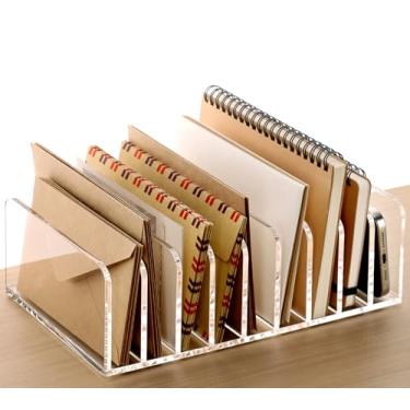 Imagem de SANRUI Organizador de mesa de acrílico e organizador de correspondência, suporte de arquivo vertical com 9 compartimentos para material de escritório, cartas, documentos, organizador de mesa