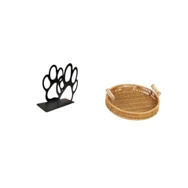 Imagem de Fenteer Organizador de Patinhas de Cachorro Chique E Conjunto de Cesta de Frutas Trançada para Decoração de Casa, Porta-Lanches E Pães Multiuso, Dispensador D