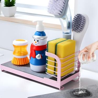 Imagem de Organizador de pia sem pano com pedra de secagem, organizadores de pia de secagem instantânea, dispensador de suporte de sabão de esponja de cozinha, suporte de escova de dentes, organizador de balcão
