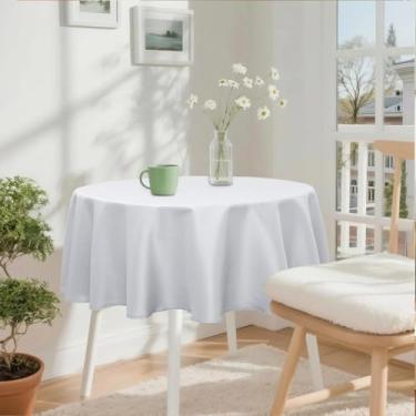 Imagem de XWZO Toalha de mesa redonda branca dobrável de poliéster de 121 cm, pequena toalha de mesa redonda à prova d'água, limpa, à prova de derramamento, para cozinha, jantar, casamento, piquenique ao ar