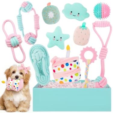Imagem de RoundFunny 11 peças de brinquedo de aniversário para cães, bolo de aniversário, filhotes, meninas, meninos, brinquedos interativos para filhotes, presente com caixa para tamanho pequeno e médio