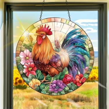 Imagem de Acrílico colorido, apanhador de sol, decoração de janela suspensa de flores de galo, arte de parede de arco-íris, para quarto, varanda, interior e exterior, jardim, enfeites de Natal, decoração 19 x