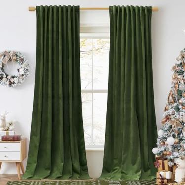 Imagem de StangH Cortinas verde musgo 233,7 cm de comprimento, veludo supermacio, escurecimento de quarto, isolamento térmico, cortinas para janela, aba traseira, decoração de Natal para quarto, sala de estar