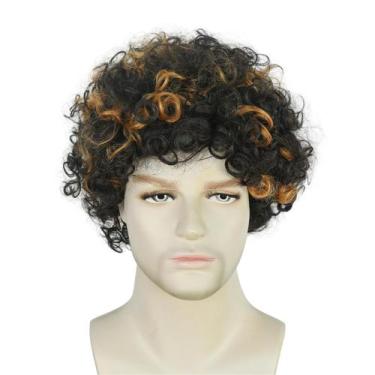 Imagem de Peruca Afro Curly para homens com listras destacadas de 25 cm e fofa -