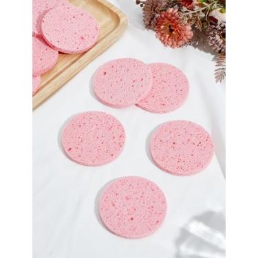 Imagem de 10 esponjas faciais de beleza, almofadas planas redondas para spa cosméticas, esponjas faciais comprimidas vermelhas violeta pálida para lavagem de rosto, esfoliante, esteticista, remoção de maquiagem