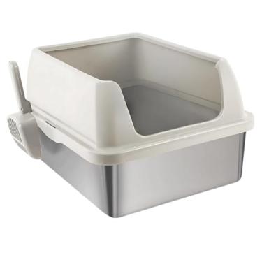 Imagem de Caixa De Areia Aberta Aço Inox Para Gatos Banheiro Sanitário Resistente Pet Pá Grande 53x40,6x30cm(Cinza Claro)