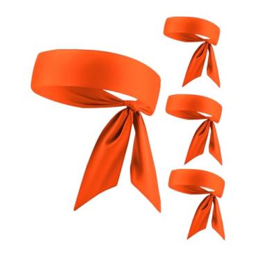 Imagem de Faixa de cabeça amarrada na cabeça, faixa de suor laranja para suor de tênis, faixa de cabelo Ninja Karate Pirates basquete, corrida, treino (pacote laranja neon)
