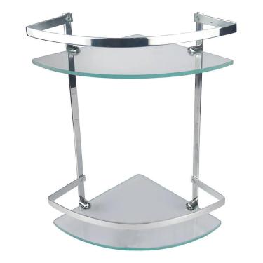 Imagem de Porta Shampoo Banheiro Box Canto Duplo Vidro Cromado