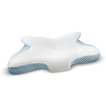 Imagem de Travesseiro ergonômico de pescoço de espuma viscoelástica cervical para alívio da dor, travesseiro ortopédico para dormindo lateral, costas e estômago, hipoalergênico, respirável, capa lavável para