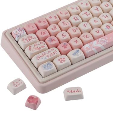 Imagem de Sunzit Teclas PBT, 134 teclas de perfil MOA personalizadas Rouge Kitten, conjunto de teclas de sublimação de tinta para teclado mecânico MX Switchs