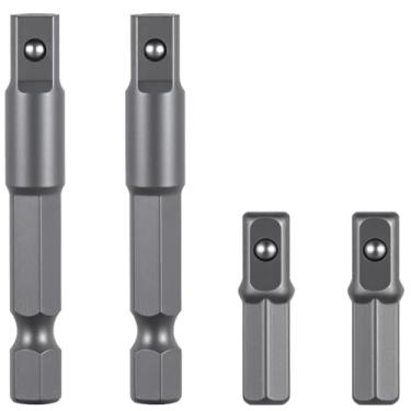 Imagem de Pacote com 4 adaptadores hexagonais de 1/4 para soquete quadrado de 1/4, adaptador de soquete de broca, adaptadores de brocas quadradas, conjunto de brocas de força de chave de impacto de 1/10.2 cm