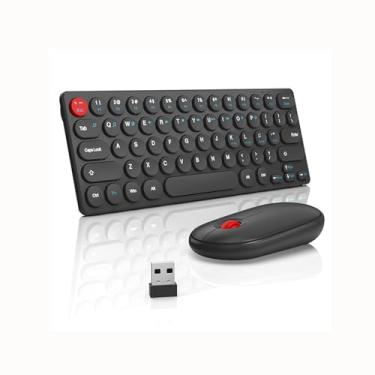 Imagem de FAUOSWUK Teclado e mouse sem fio, teclado colorido retrô de 2,4 GHz e mouse de 1200 dpi com receptor, hibernação automática para computador, laptop, PC (preto)
