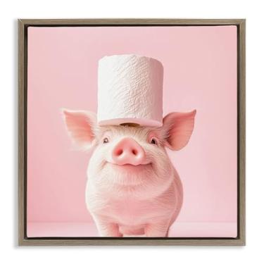 Imagem de Stupell Industries Silly Piggy Pink Papel higiênico marrom emoldurado tela flutuante arte de parede, design por Heidi Kuntz, 45,7 x 45,7 cm