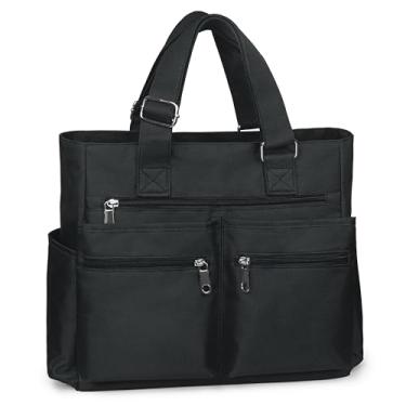 Imagem de VOLGANIK ROCK Bolsa de lona à prova d'água de nylon com vários bolsos, bolsa de ombro para laptop, bolsa de trabalho para professores, bolsa de mão para mulheres e homens, Preto, Large