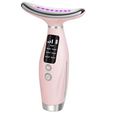 Imagem de Massageador Facial LED 7 Cores, Dispositivo de Beleza para Pescoço com Microcorrente, Aquecimento e Hidratação, Recarregável USB, Terapia de Luz para Rejuvenescimento da Pele (Rosa)